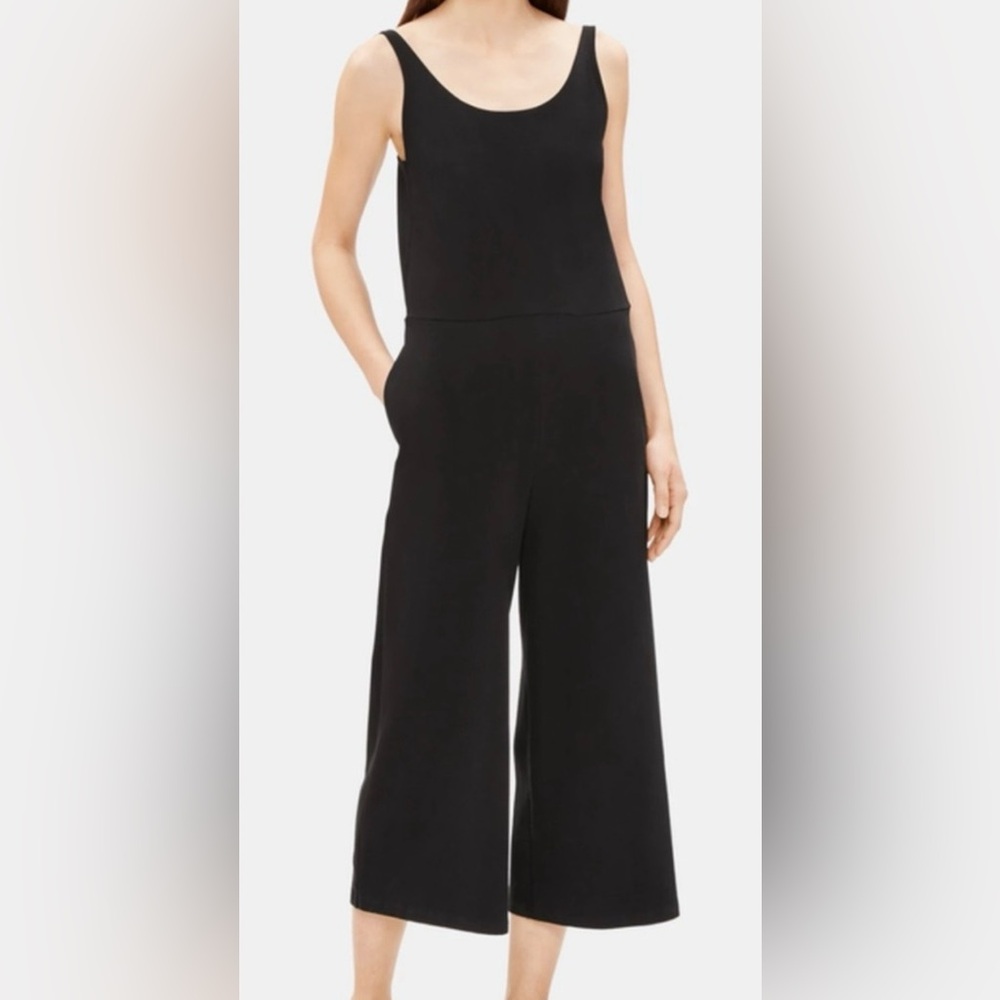 Eileen Fisher Black Sleeveless Wide Leg Cropped Jumpsuit